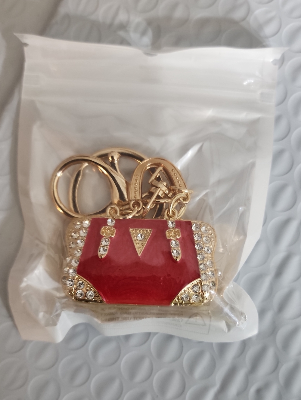Gold-Tone Red Crystal Handbag Keychain - Bagcharm Fashion Accessory